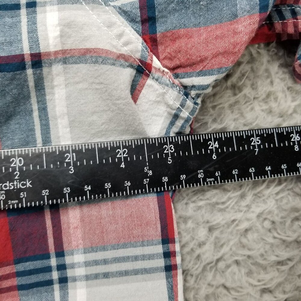 Wrangler Shirt Mens Large Blue Red Plaid Button Up Lightweight Woven Long Sleeve - Picture 6 of 8